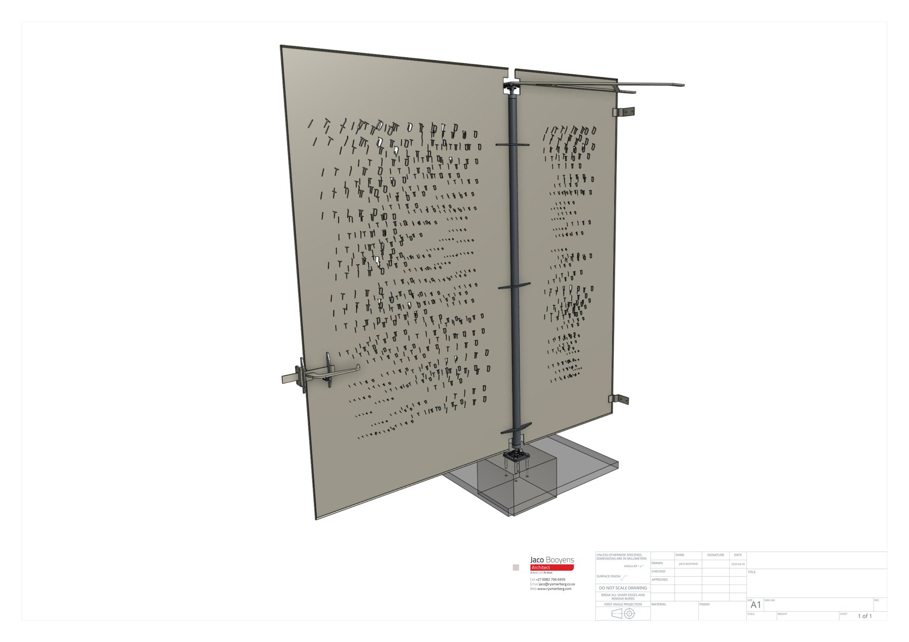 Entrance door — Onshape 3D render, σπίτι perforation pattern